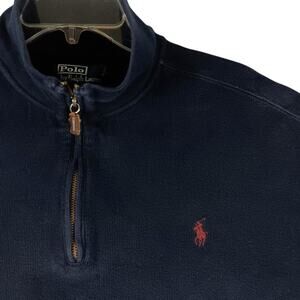 Vintage Polo Ralph Lauren Quarter Zip Sweater Men XXL Navy Blue Mock Neck Ribbed